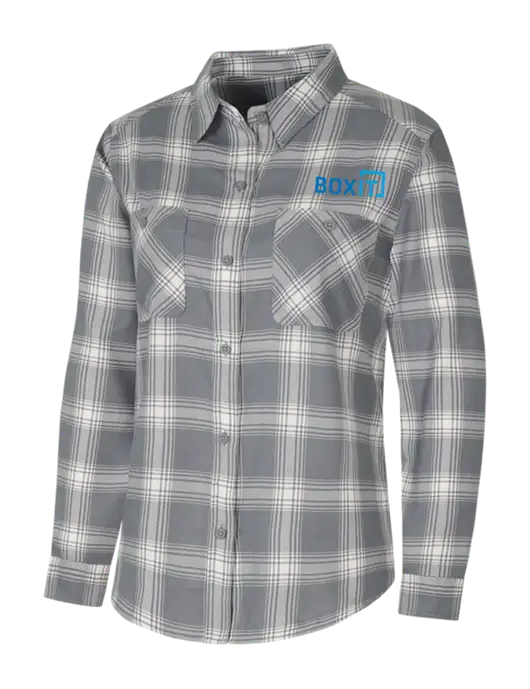 Womens Medium Grey/Cream Plaid Flannel Shirt w/BoxIt logo