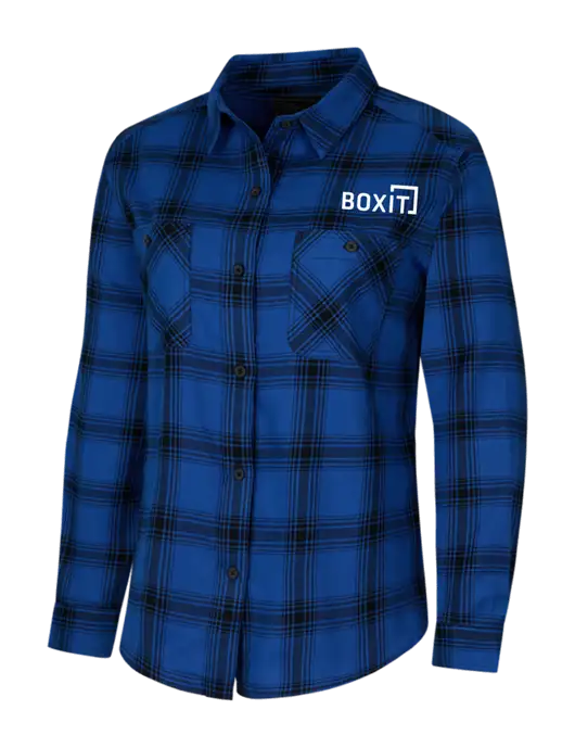Womens Royal/Black Plaid Flannel Shirt w/BoxIt logo