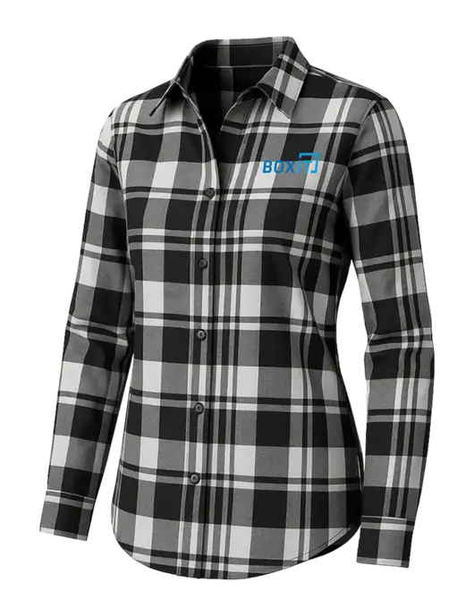 Womens White/Black Plaid Flannel Tunic w/BoxIt logo