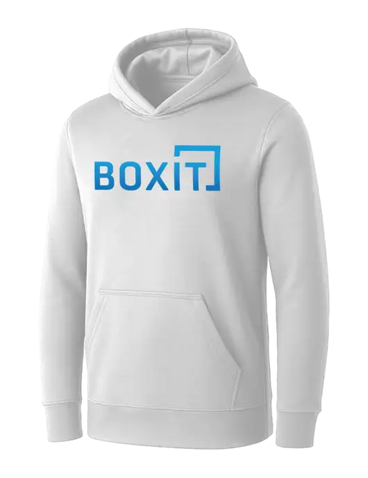 Womens White Core Fleece Pullover Hooded Sweatshirt w/BoxIt logo