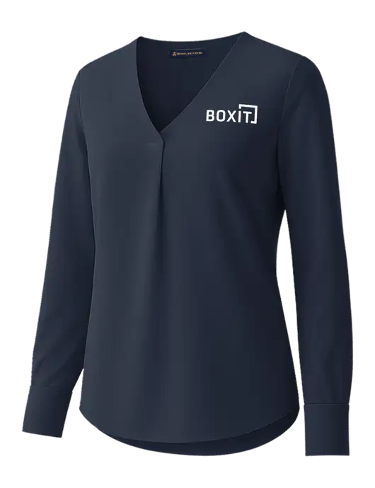 Brooks Brothers Womens Dark Navy Open-Neck Satin Blouse  w/BoxIt logo