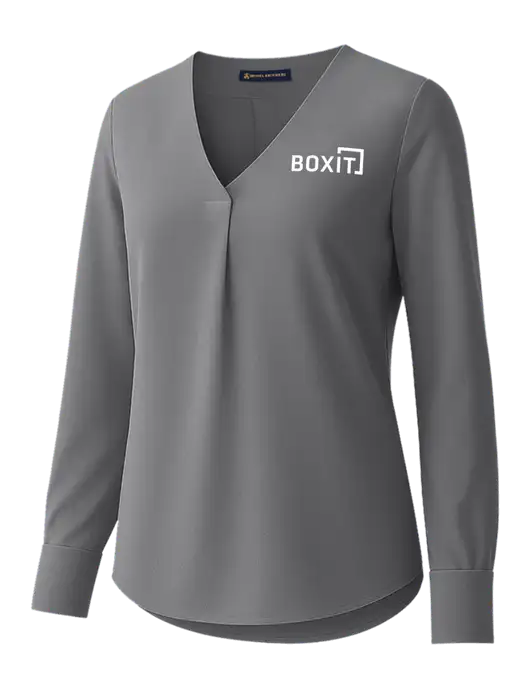 Brooks Brothers Womens Medium Grey Open-Neck Satin Blouse  w/BoxIt logo
